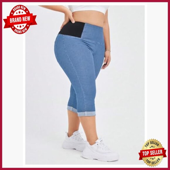 Plus Size High Waist Tummy Control Stretch Capri Jeans Slim Fit - Picture 4 of 5